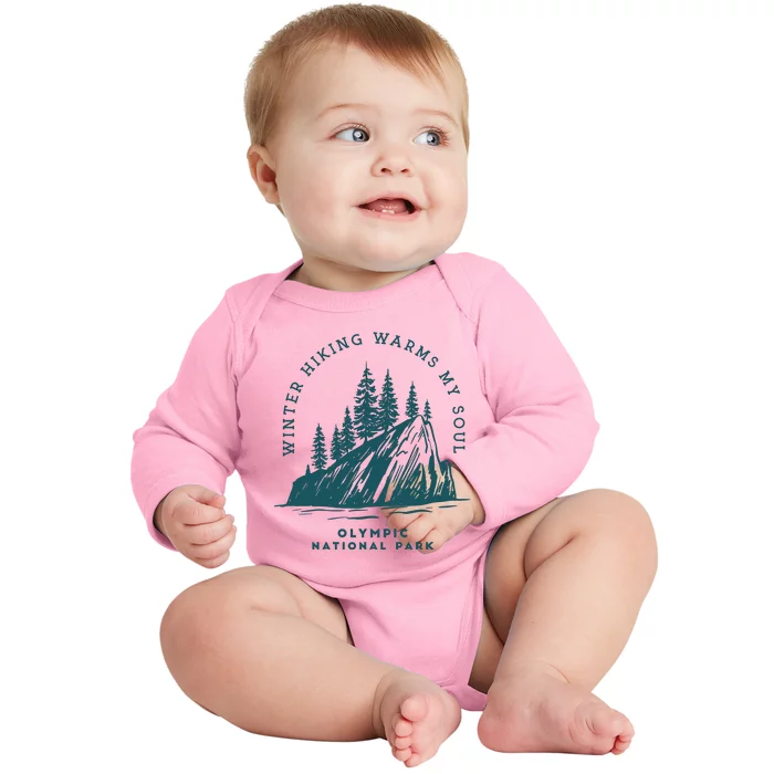 Winter Hiking Warms My Soul Washington State Baby Long Sleeve Bodysuit