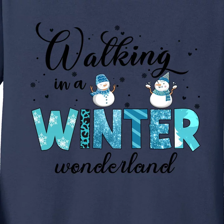 Walking In A Winter Wonderland Snowman Christmas Holiday Xmas Kids Long Sleeve Shirt