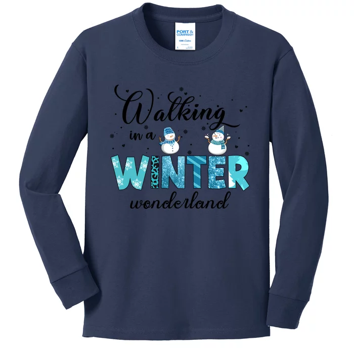 Walking In A Winter Wonderland Snowman Christmas Holiday Xmas Kids Long Sleeve Shirt