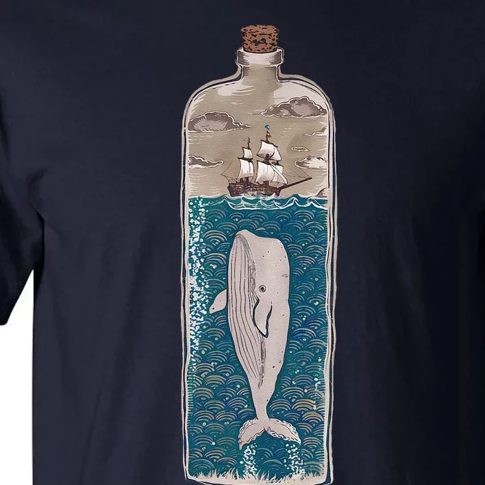 Whale In A Bottle Nautical Ship And Ocean Waves Tall T-Shirt