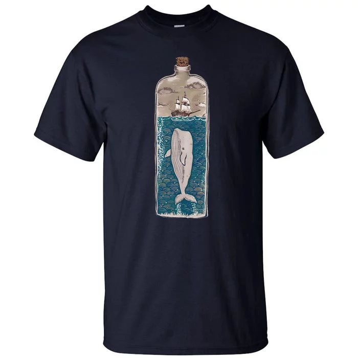 Whale In A Bottle Nautical Ship And Ocean Waves Tall T-Shirt