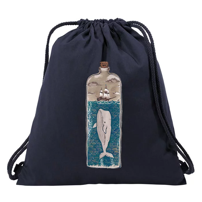 Whale In A Bottle Nautical Ship And Ocean Waves Drawstring Bag