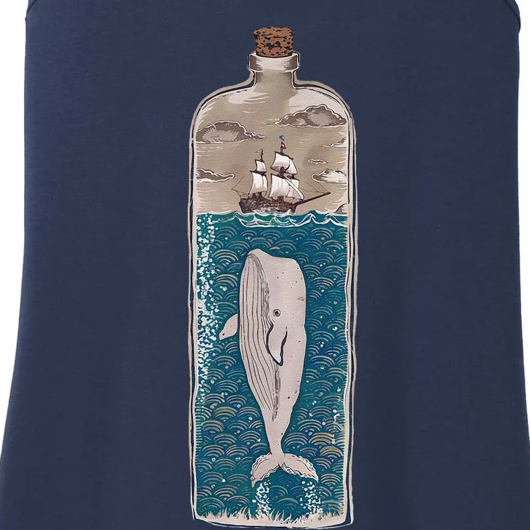 Whale In A Bottle Nautical Ship And Ocean Waves Ladies Essential Tank