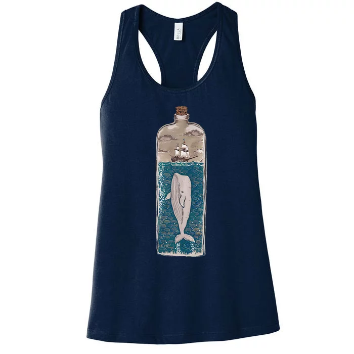 Whale In A Bottle Nautical Ship And Ocean Waves Women's Racerback Tank