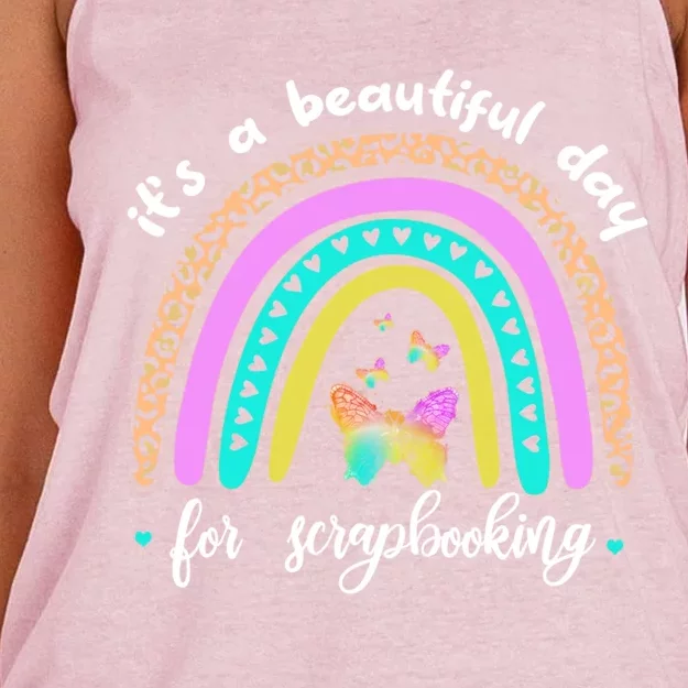 Wo It's A Beautiful Day For Scrapbooking Boho Rainbow Funny Gift Women's Knotted Racerback Tank