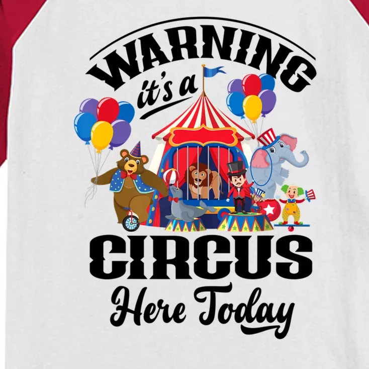 Warning It'S A Circus Here Today Carnival Birthday Party Kids Colorblock Raglan Jersey