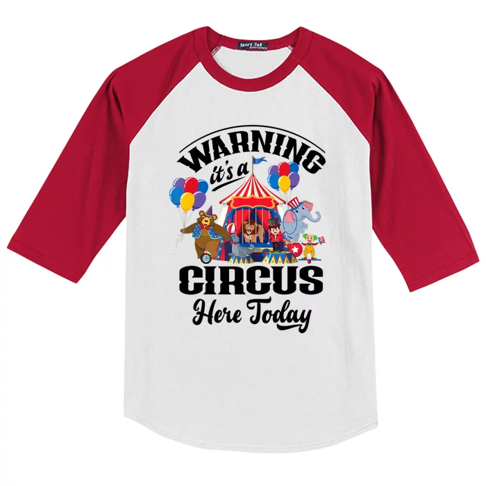 Warning It'S A Circus Here Today Carnival Birthday Party Kids Colorblock Raglan Jersey