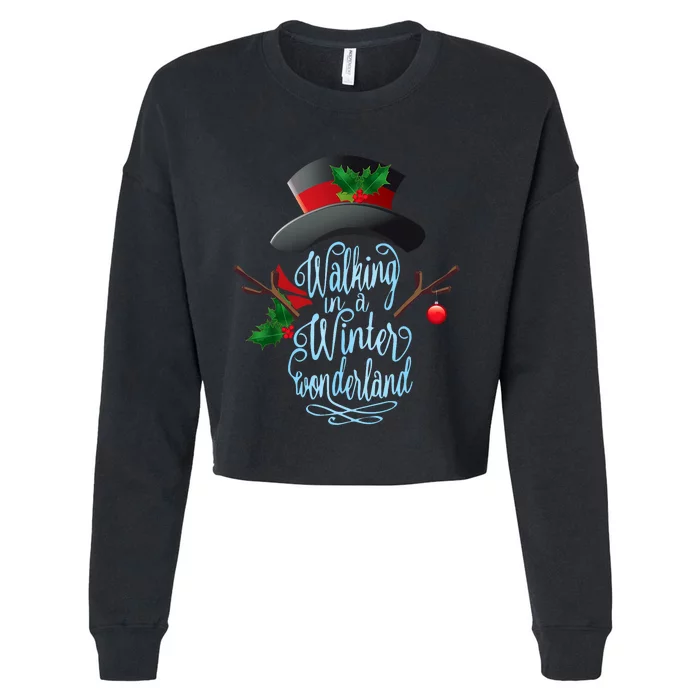 Walking In A Winter Wonderland Snowman Vintage Christmas Cropped Pullover Crew