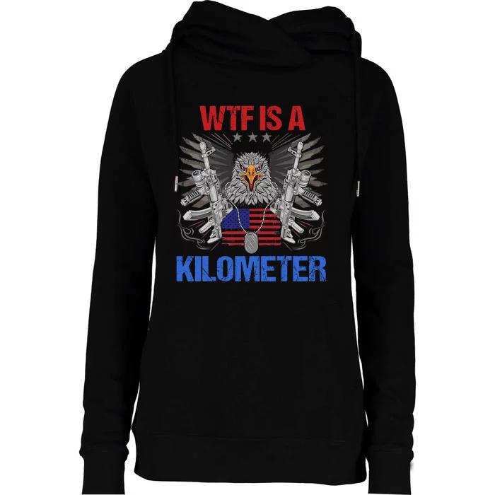 Wtf Is A Kilometer Eagle American Flag Usa 4th Of July Womens Funnel Neck Pullover Hood