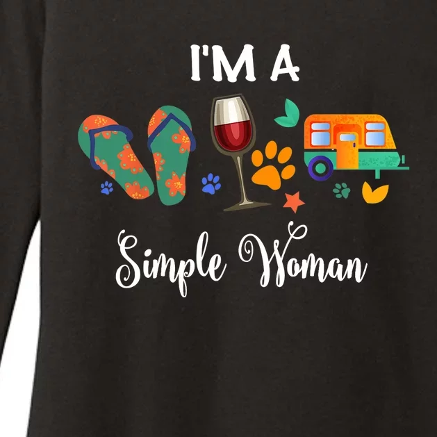 Wo I'm A Simple Woman Loves Wine Flip Flop Dogs Camping Womens CVC Long Sleeve Shirt