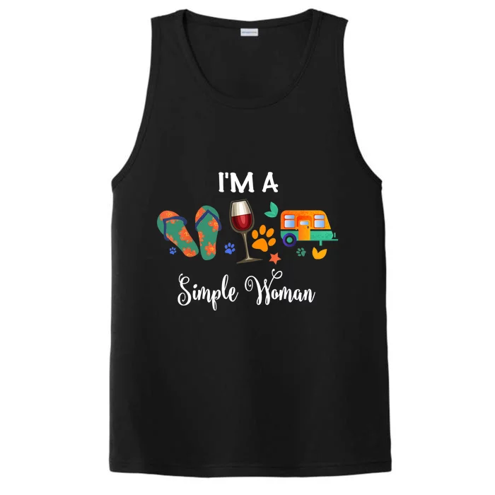 Wo I'm A Simple Woman Loves Wine Flip Flop Dogs Camping Performance Tank