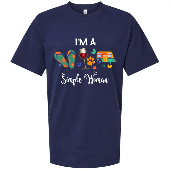 Wo I'm A Simple Woman Loves Wine Flip Flop Dogs Camping Sueded Cloud Jersey T-Shirt