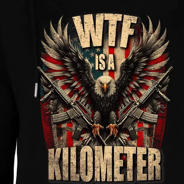 Wtf Is A Kilometer Eagle Badge American Signature Burger Womens Funnel Neck Pullover Hood