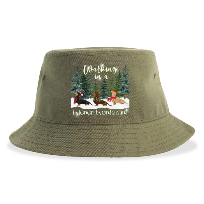 Walking In A Wiener Wonderland Dachshund Trio Gift Sustainable Bucket Hat