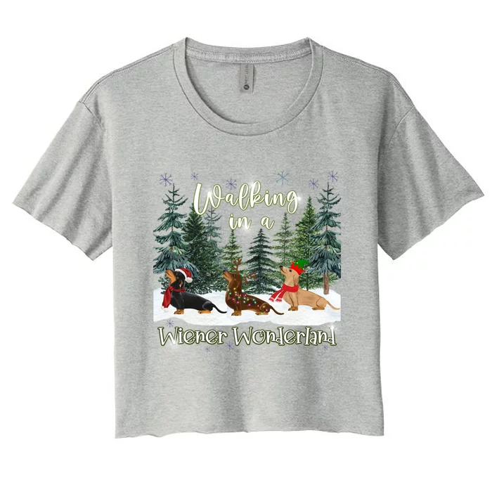 Walking In A Wiener Wonderland Dachshund Trio Gift Women's Crop Top Tee