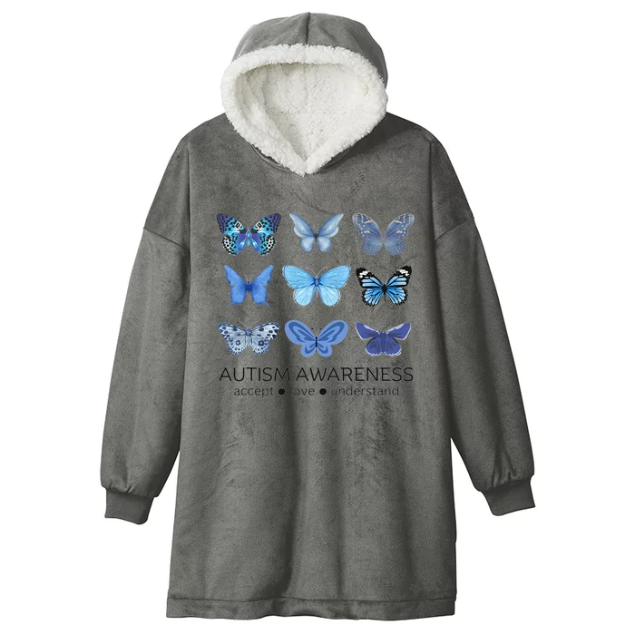 Women In April We Wear Blue Butterfly Autism Mental Health Hooded Wearable Blanket