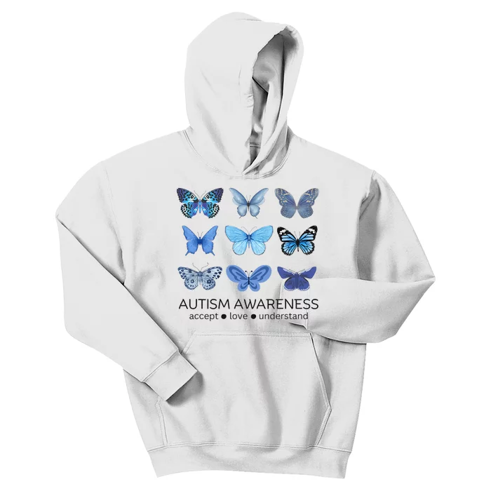 Women In April We Wear Blue Butterfly Autism Mental Health Kids Hoodie