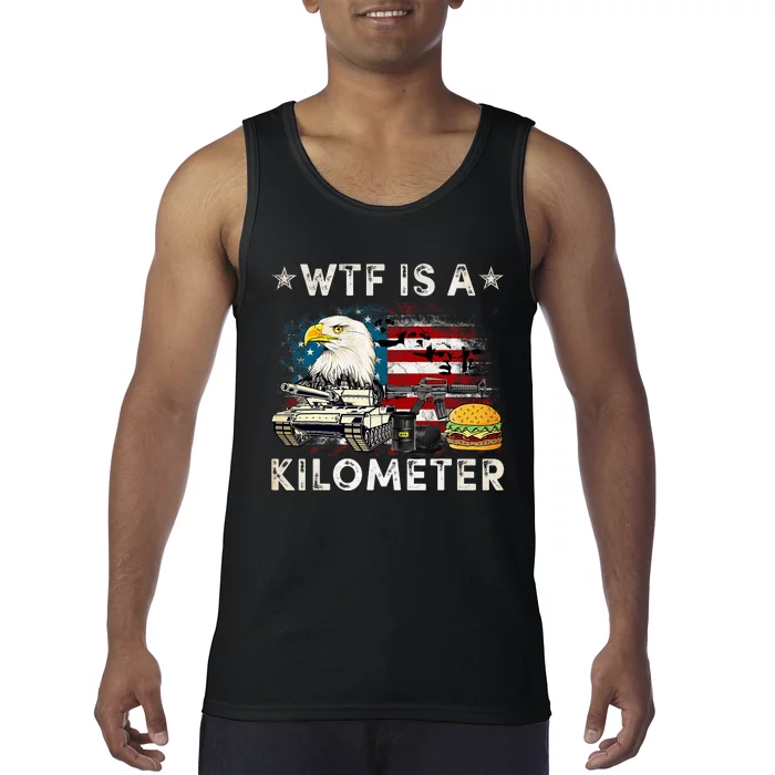 Wtf Is A Kilometer Eagle Badge American Signature Burger Funny 4th Of July Tank Top