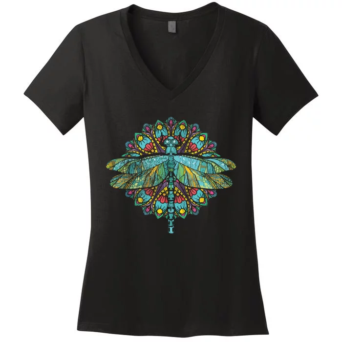 Wildlife Insect Animal Lover Hippie Gift Nature Dragonfly Women's V-Neck T-Shirt