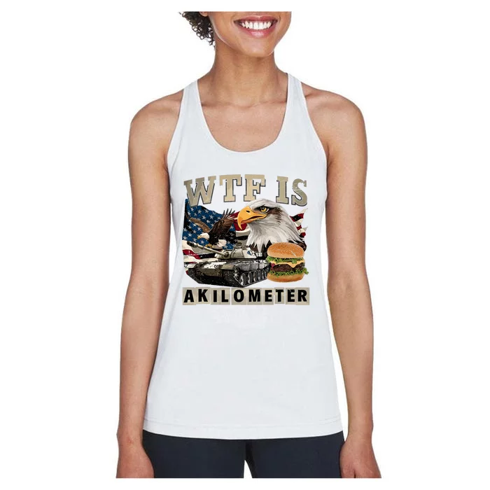 Wtf Is A Kilometer Eagle Badge American Signature Burger Women's Racerback Tank