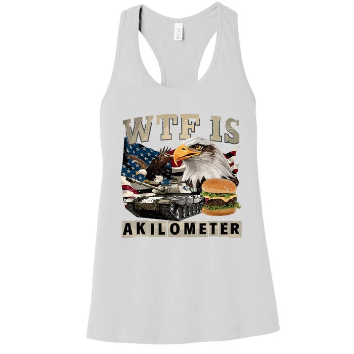 Wtf Is A Kilometer Eagle Badge American Signature Burger Women's Racerback Tank