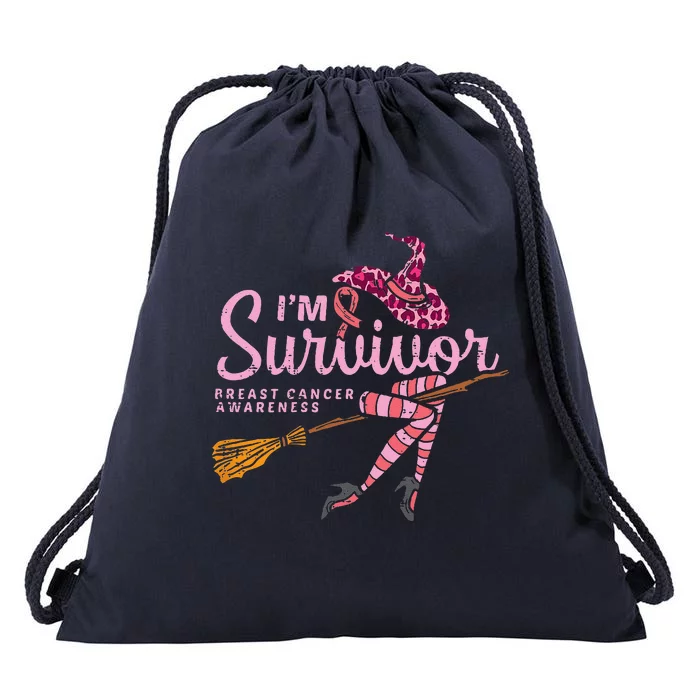 Witch Im A Survivor Halloween Breast Cancer Awareness Funny Drawstring Bag