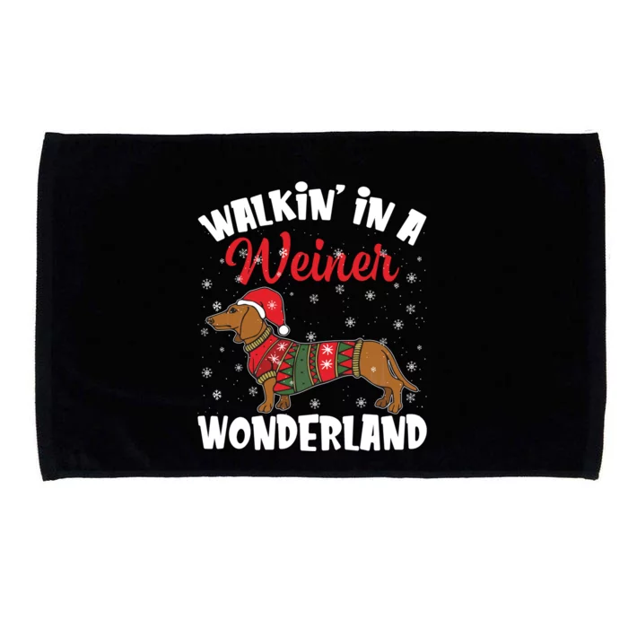 Walking In A Wiener Wonderland Funny Dachshund Christmas Microfiber Hand Towel