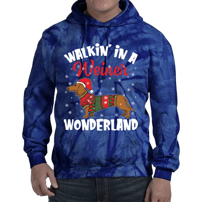 Walking In A Wiener Wonderland Funny Dachshund Christmas Tie Dye Hoodie