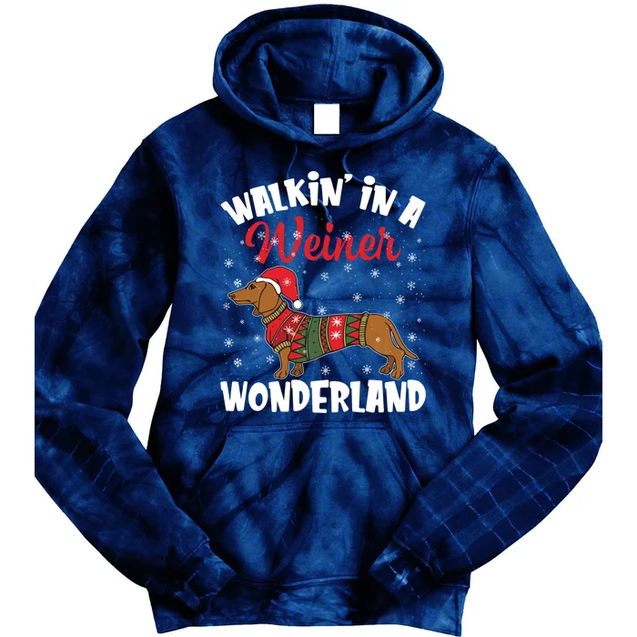 Walking In A Wiener Wonderland Funny Dachshund Christmas Tie Dye Hoodie