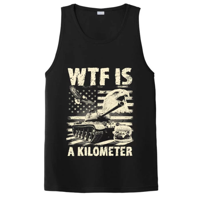 Wtf Is A Kilometer Eagle Badge American Signature Burger Vintage Design Performance Tank