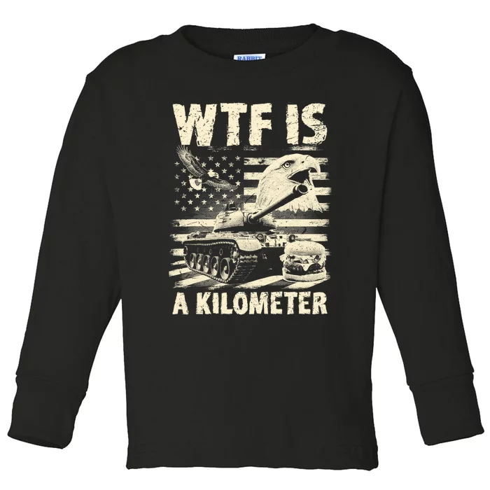 Wtf Is A Kilometer Eagle Badge American Signature Burger Vintage Design Toddler Long Sleeve Shirt