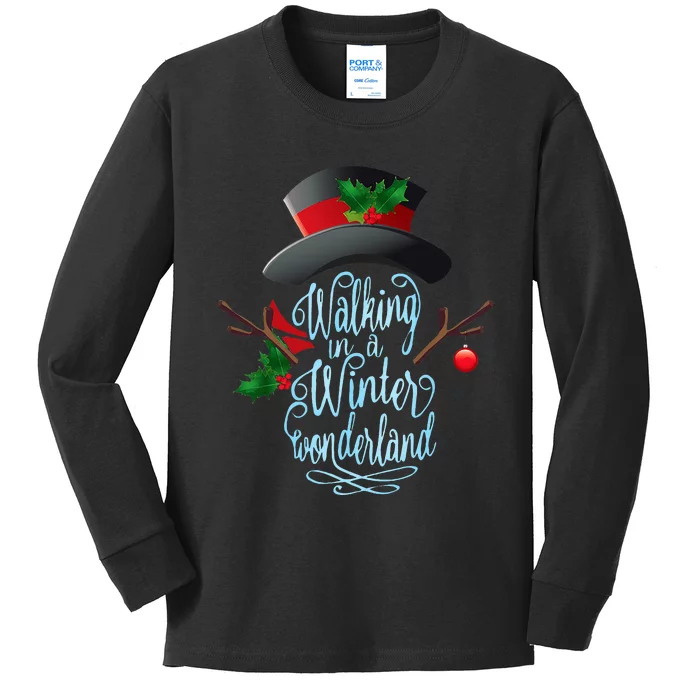 Walking in a Winter Wonderland  Snowman Christmas Holiday Kids Long Sleeve Shirt