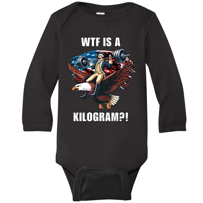 Wtf Is A Kilogram Funny 4th Of July Patriotic Eagle Usa Baby Long Sleeve Bodysuit