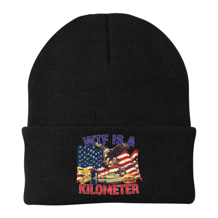 Wtf Is A Kilometer Eagle Badge American Signature Burger Trendy Design Knit Cap Winter Beanie