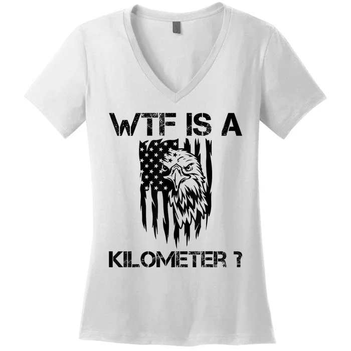 Wtf Is A Kilometer Eagle Badge American Signature Burger Women's V-Neck T-Shirt