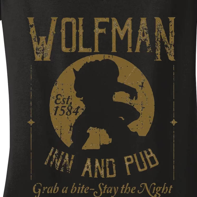 Wolfman Inn And Pub Distressed Women's V-Neck T-Shirt