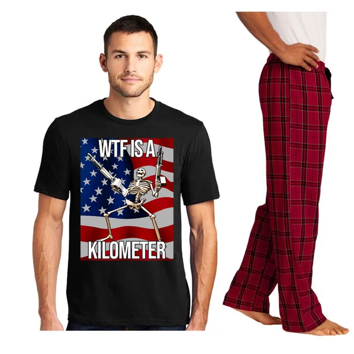 Wtf Is A Kilometer American Skeleton Funny Pajama Set