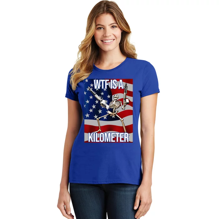 WTF Is A Kilometer American Skeleton Funny Women's T-Shirt