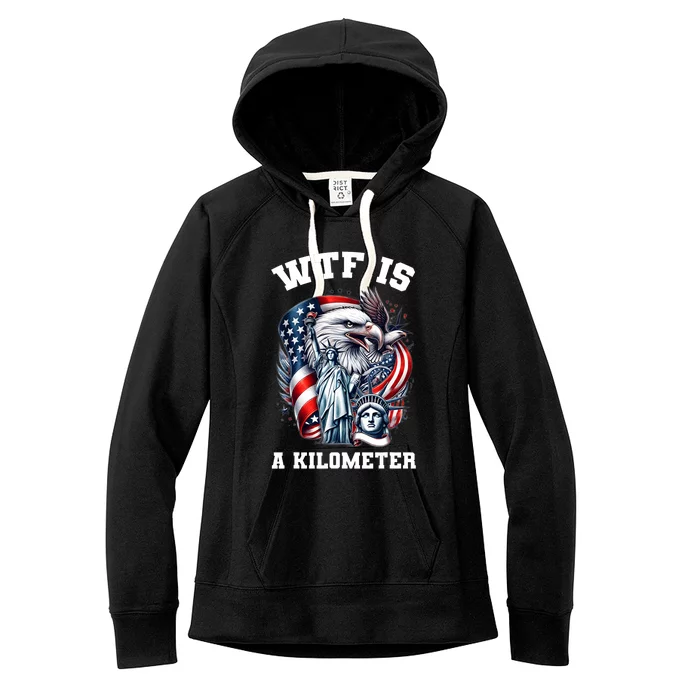 Wtf Is A Kilometer Eagle Badge American Signature Women's Fleece Hoodie