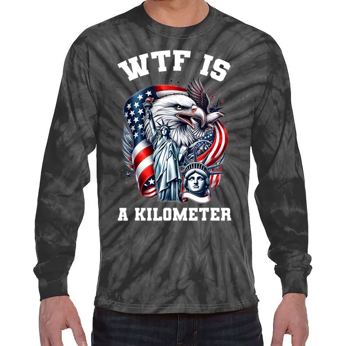 Wtf Is A Kilometer Eagle Badge American Signature Tie-Dye Long Sleeve Shirt