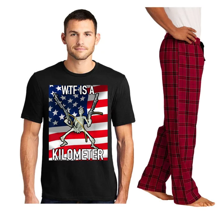 WTF Is A Kilometer July 4th Skeleton Funny Cringey USA Meme Pajama Set