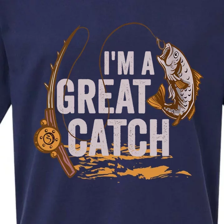 Wo I'm A Great Catch Valentine's Day Funny Fisherman Fishing V-Neck Sueded Cloud Jersey T-Shirt