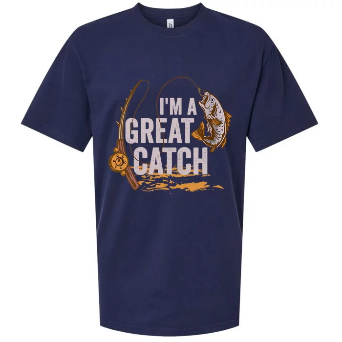 Wo I'm A Great Catch Valentine's Day Funny Fisherman Fishing V-Neck Sueded Cloud Jersey T-Shirt