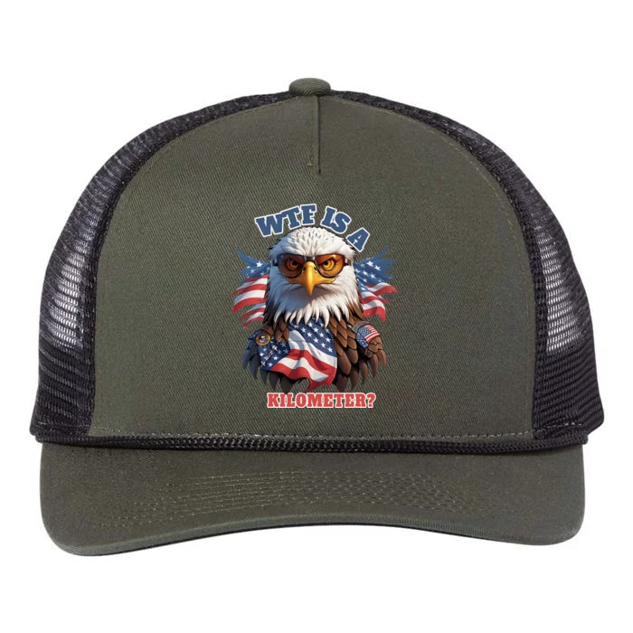 Wtf Is A Kilometer Eagle Usa July 4th Funny Patriotic Retro Rope Trucker Hat Cap