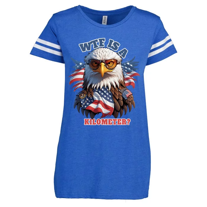 Wtf Is A Kilometer Eagle Usa July 4th Funny Patriotic Enza Ladies Jersey Football T-Shirt