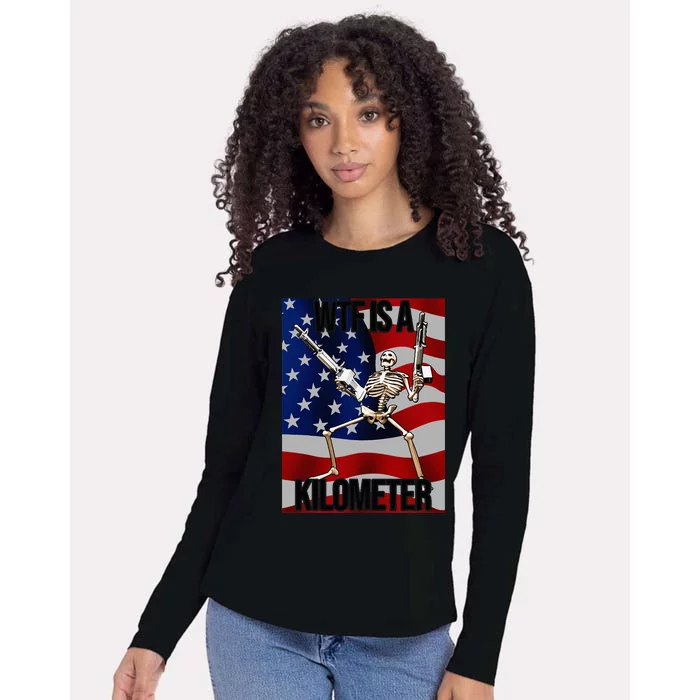 Wtf Is A Kilometer American Skeleton Womens Cotton Relaxed Long Sleeve T-Shirt