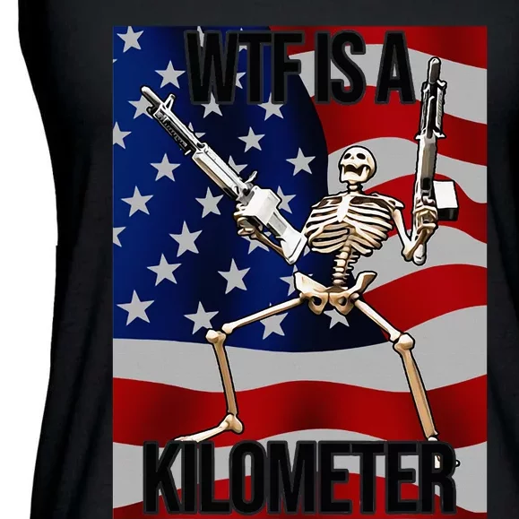 Wtf Is A Kilometer American Skeleton Ladies Essential Flowy Tank