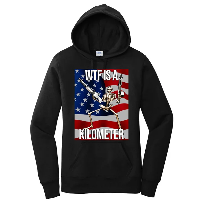 Wtf Is A Kilometer American Skeleton Funny Women's Pullover Hoodie