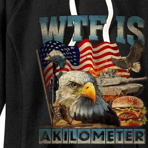 Wtf Is A Kilometer Eagle Badge American Burger 4th Of July Women's Fleece Hoodie