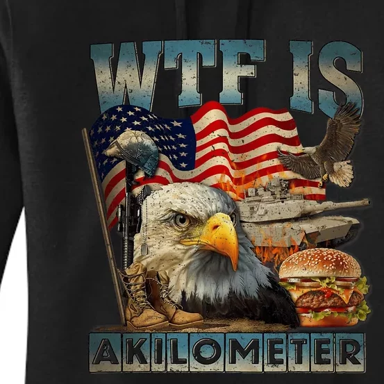 Wtf Is A Kilometer Eagle Badge American Burger 4th Of July Women's Pullover Hoodie